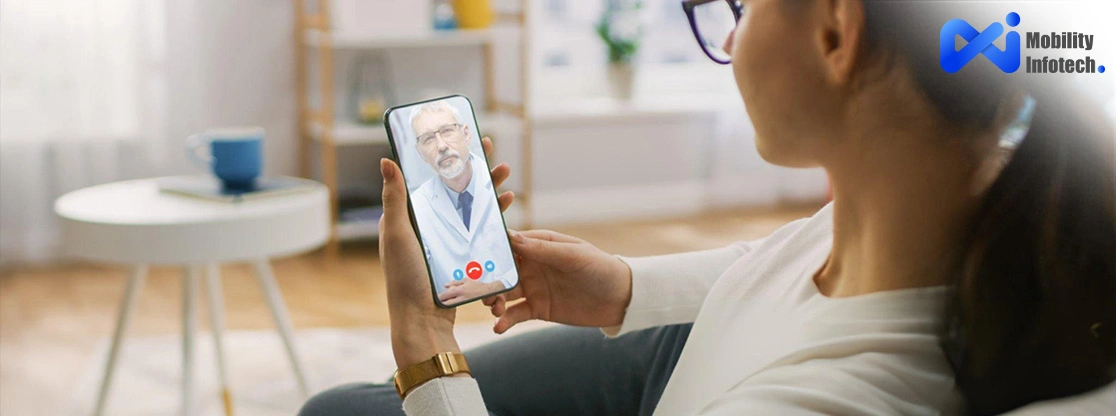 Patient having video call with doctor on smartphone