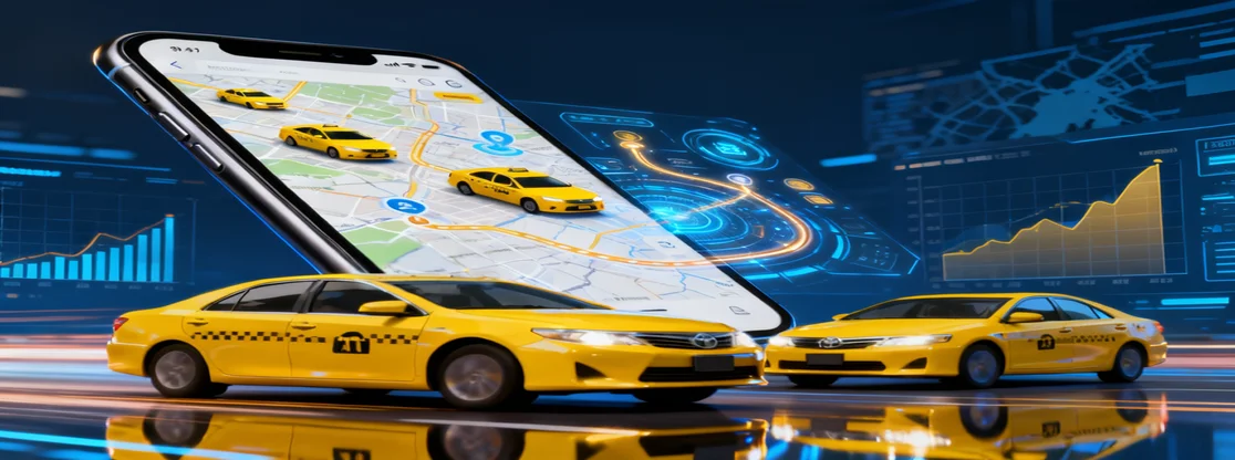 modern taxi dispatch app interface showing live cab tracking and digital booking dashboard