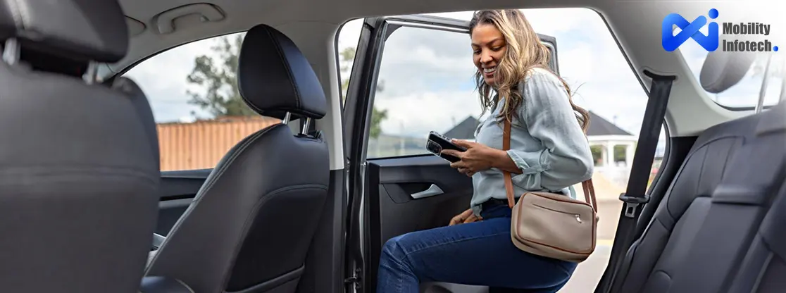 A woman get in the car