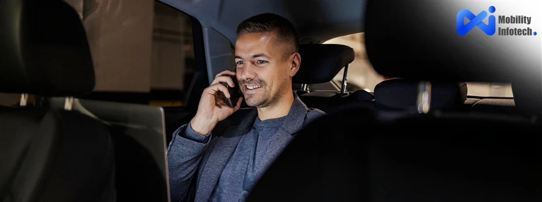A man sit a car and talking phone call