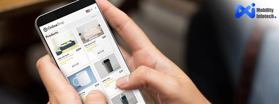User shopping online via mobile app interface