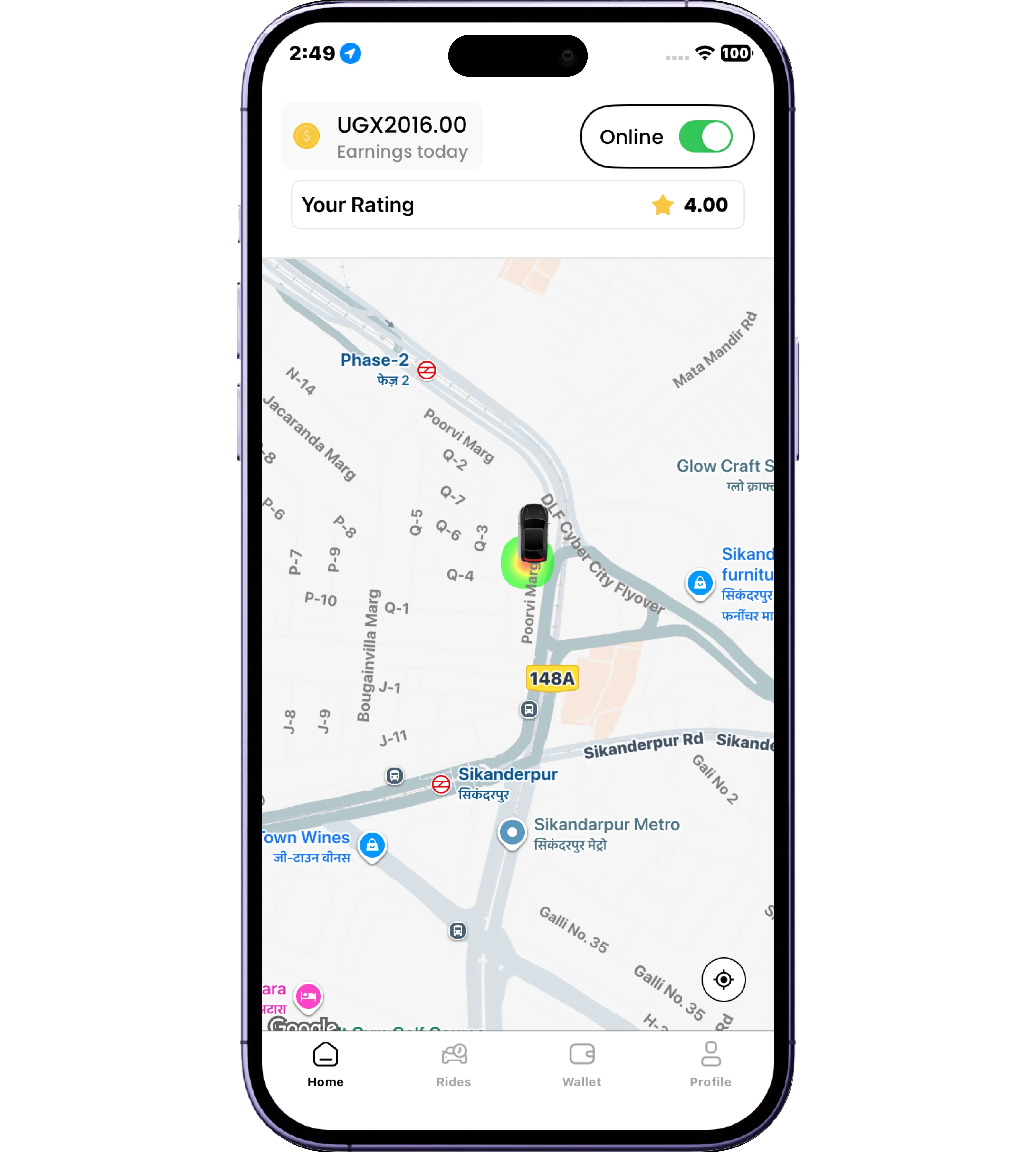 Chariot Rider App interface