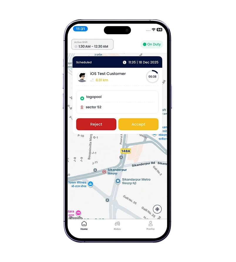ECFT Emirates driver app interface