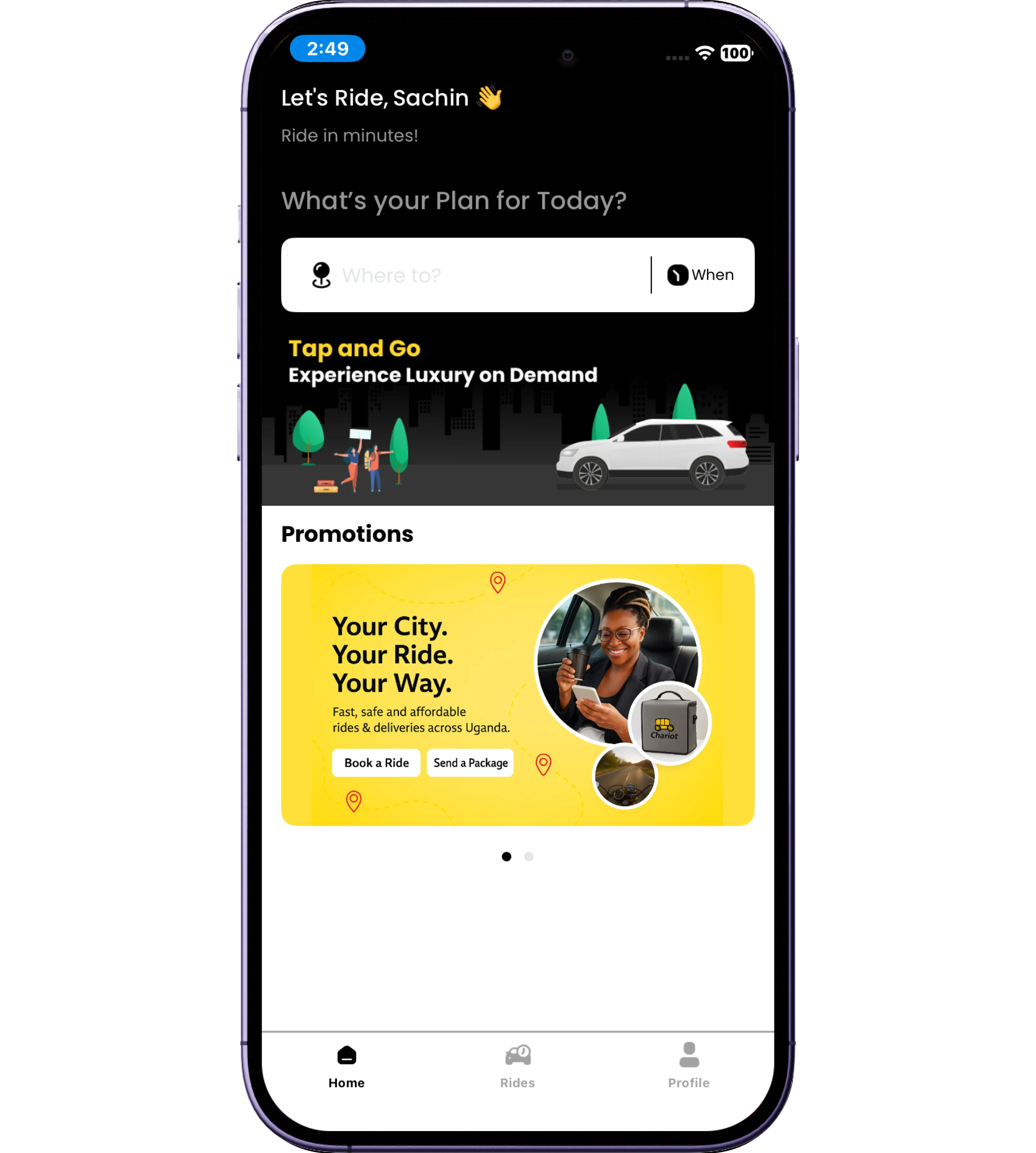 Chariot User App interface