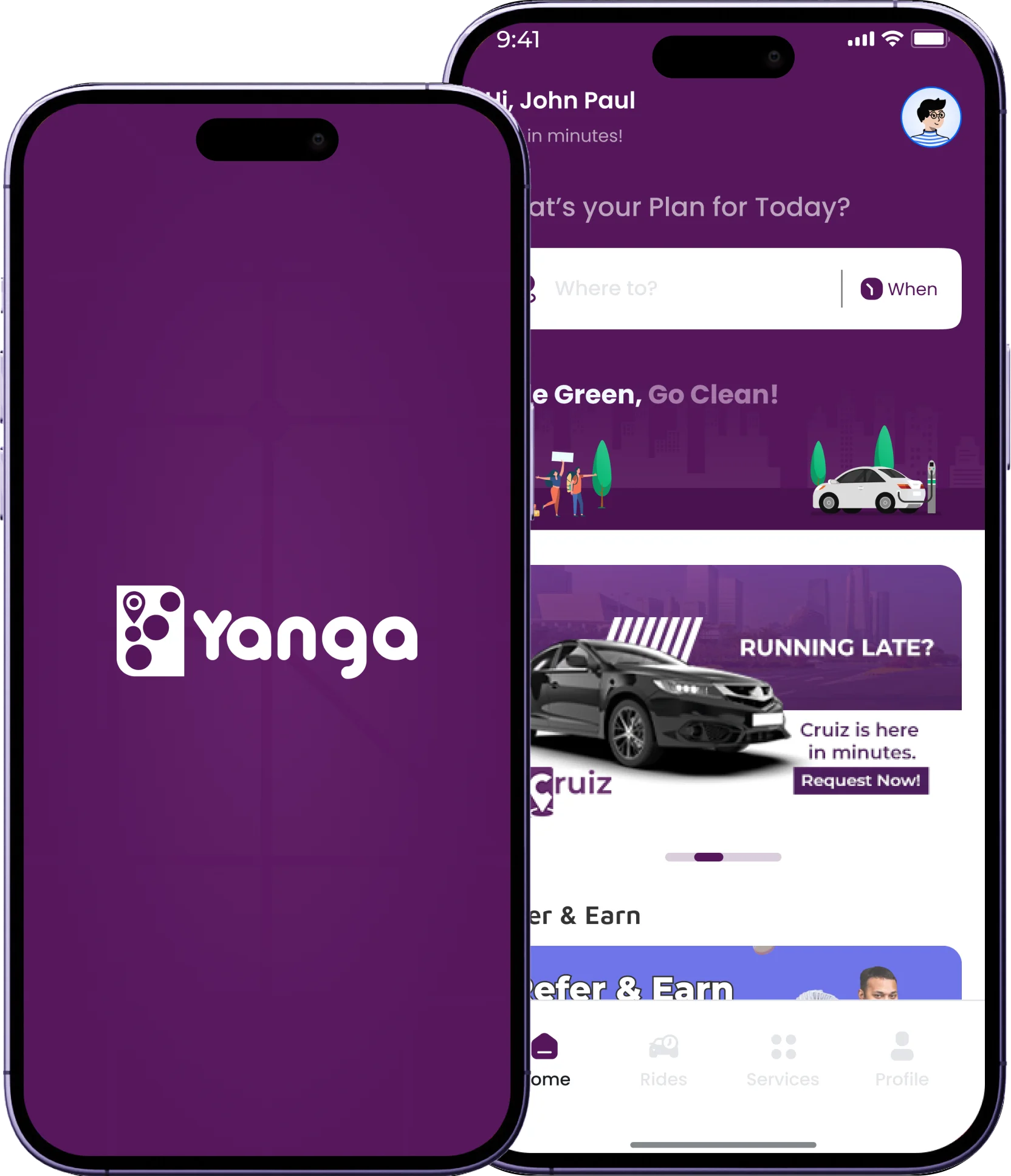 Yanga taxi app interface