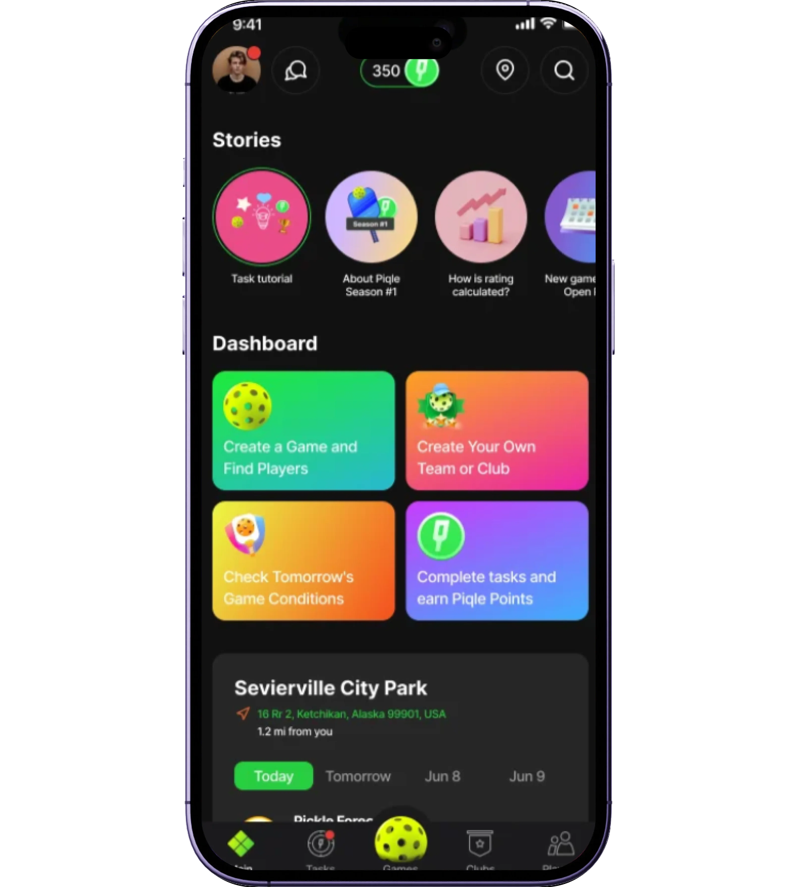 Piqle Ball user app interface