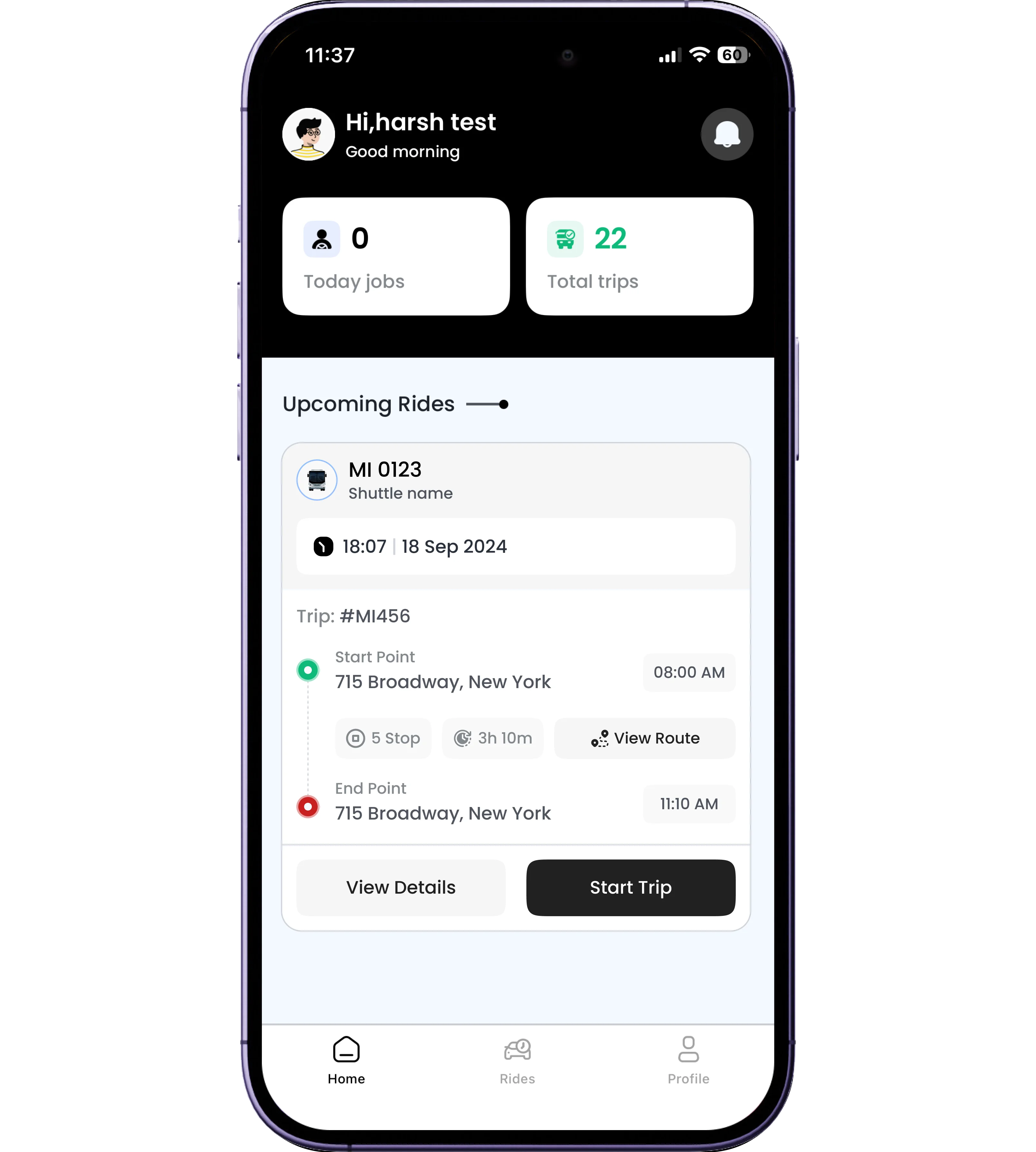 Gala Bus driver app interface