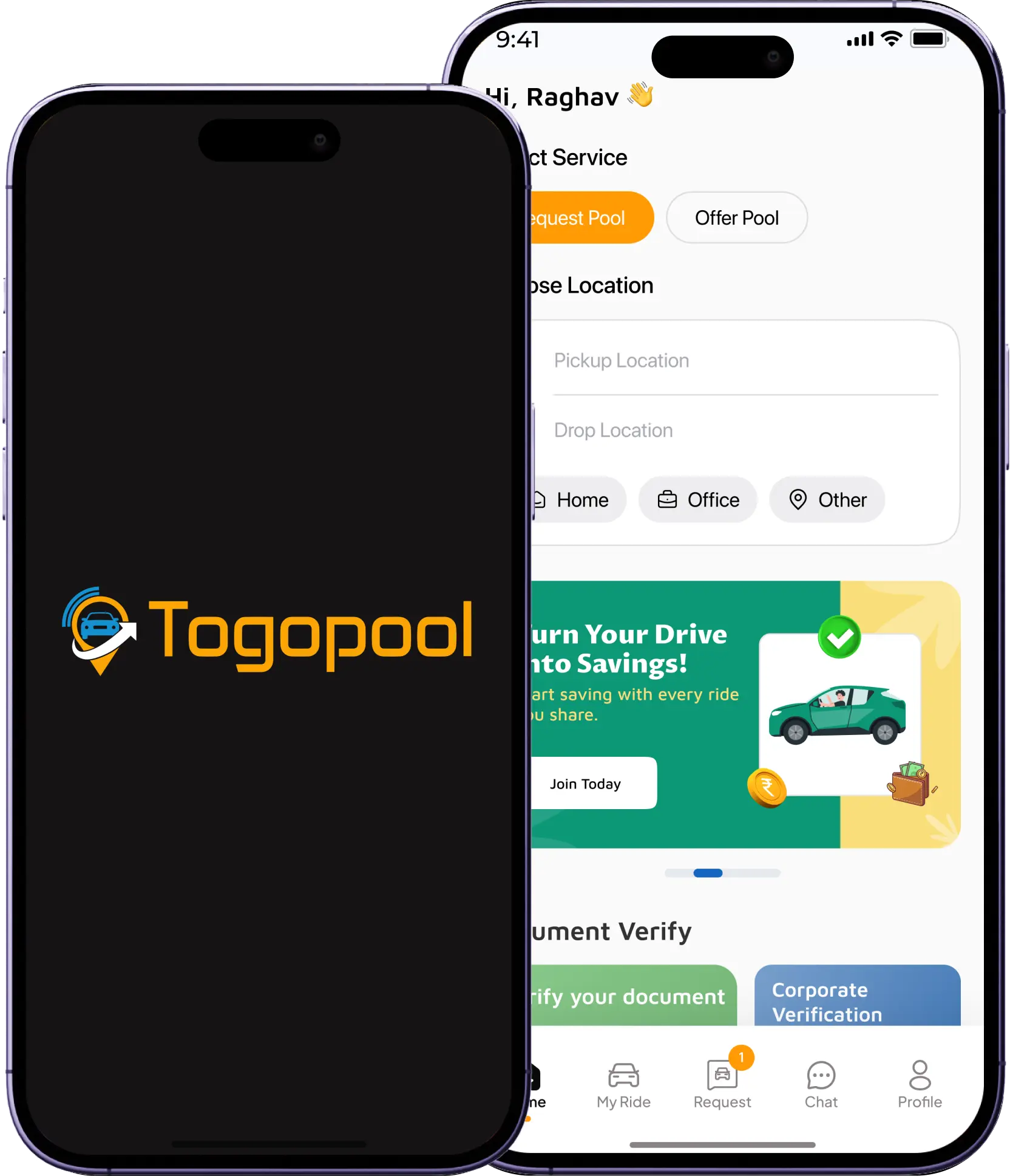 Togopool carpool app interface