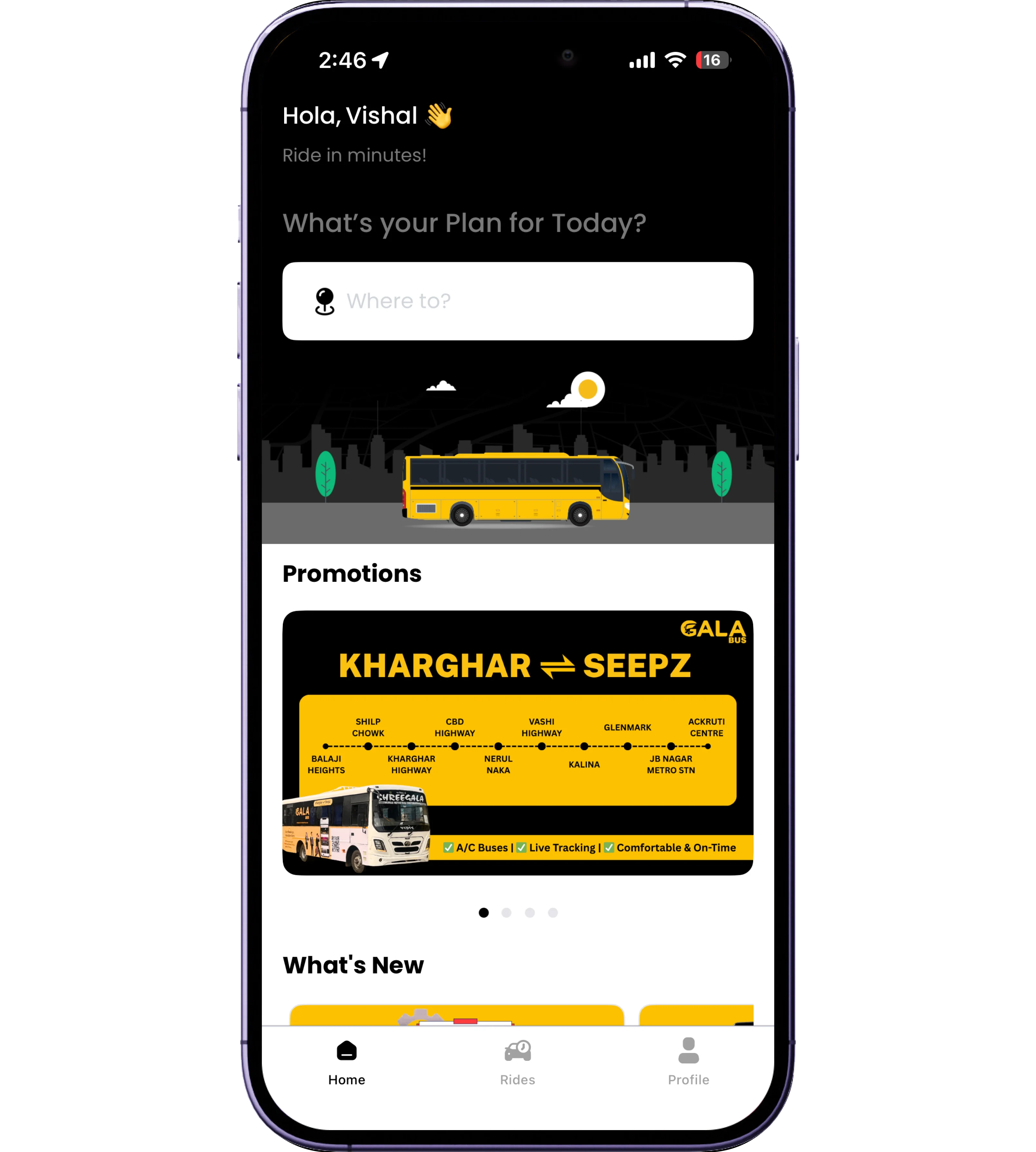 Gala Bus user app interface