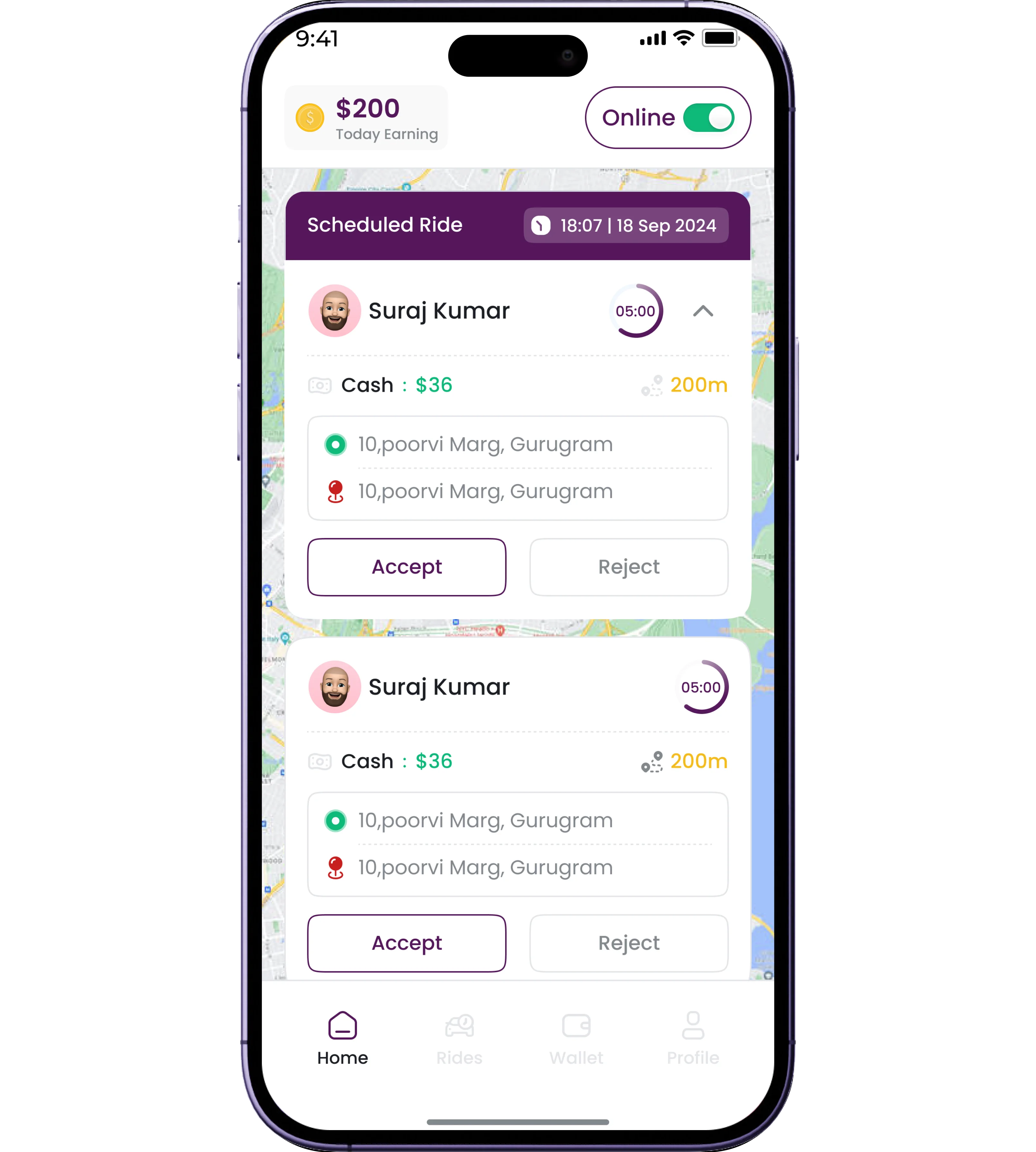 Yanga taxi  driver app interface