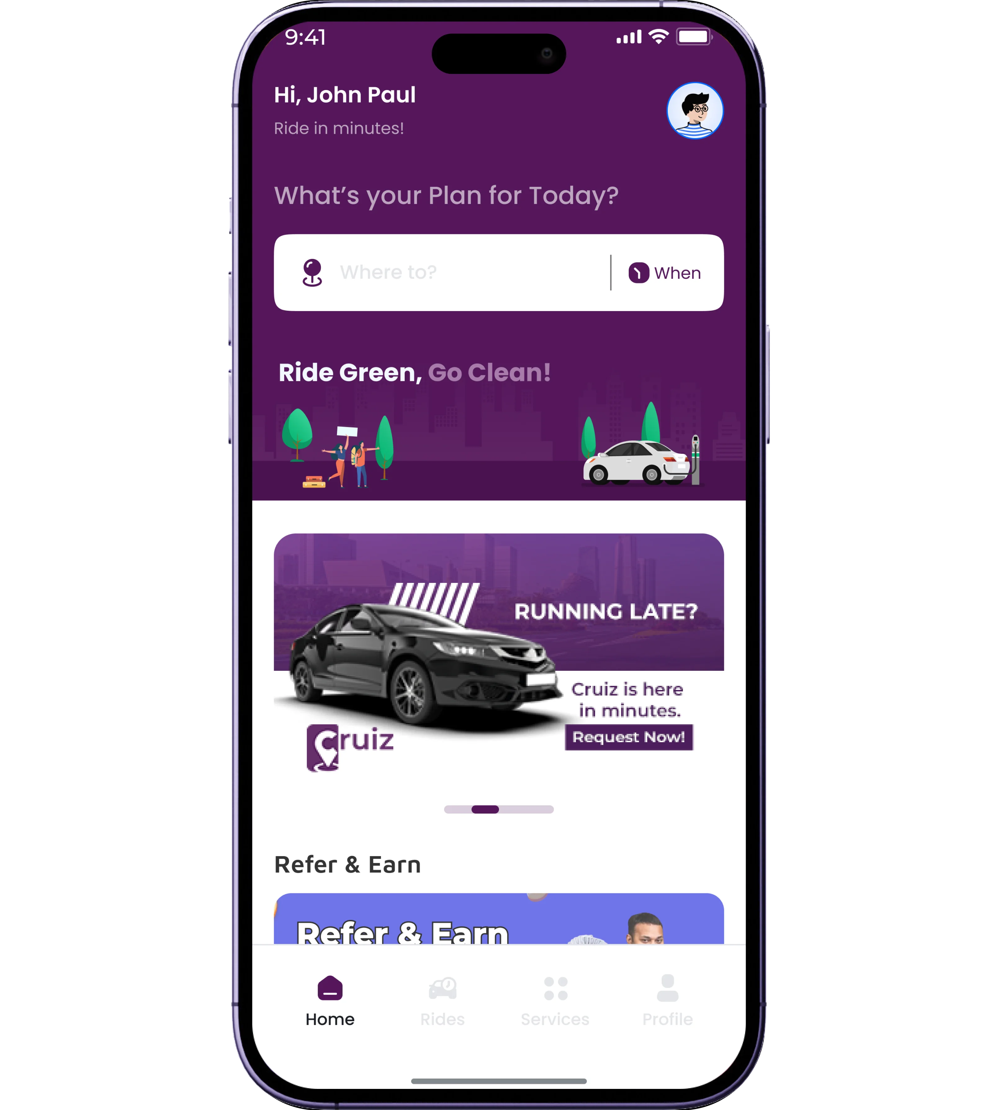 Yanga taxi customer app interface