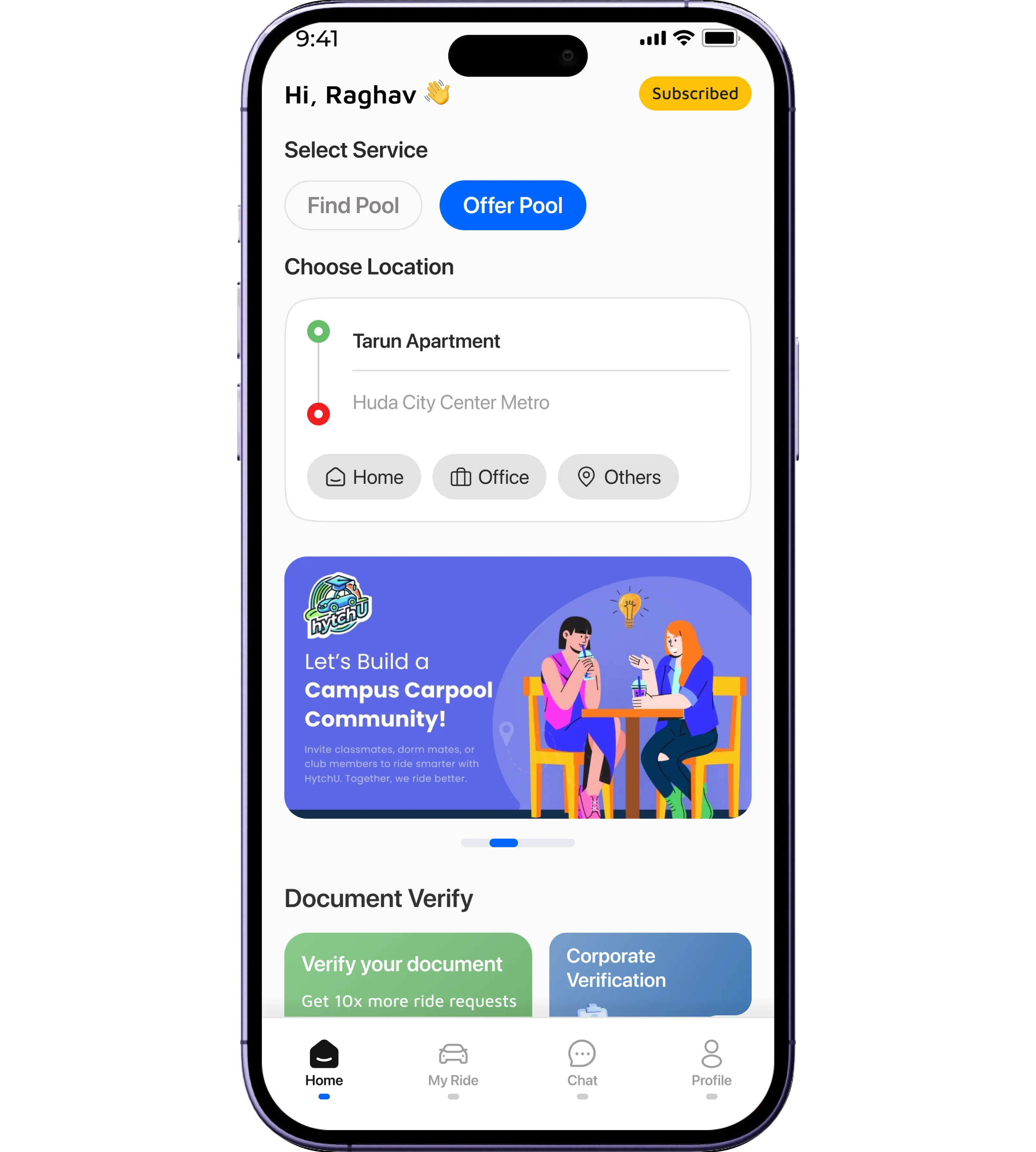 hytchU customer app interface