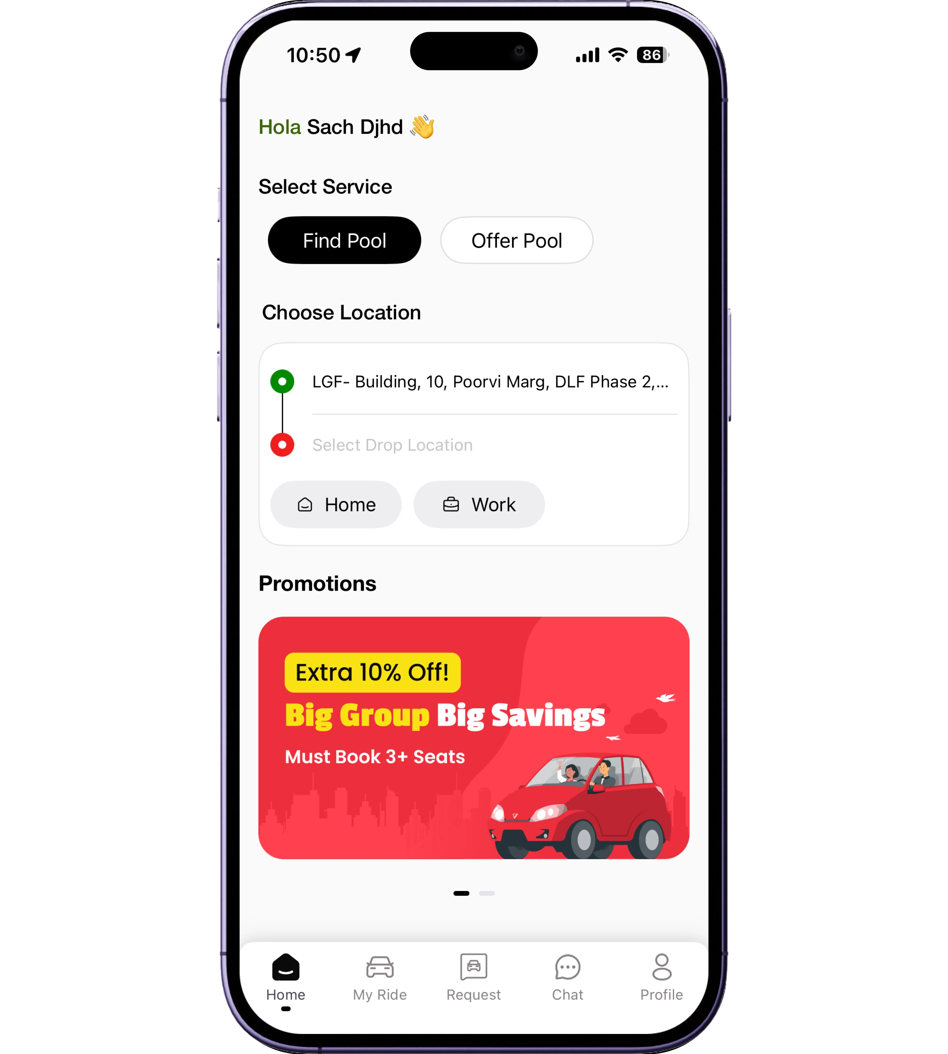 Ridely customer app interface